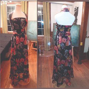 50s Vintage Style Ever Pretty Floor Length Sheer Gown, sz 8-10